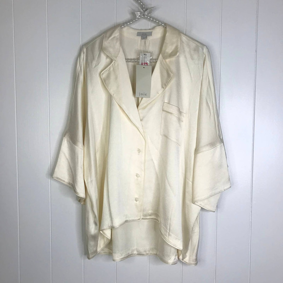 JOIE $248 Desmonda Cream Silky High/Low Button Front Blouse SZ L NWT - Picture 1 of 7